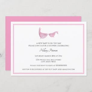 Invitation Baleine baby shower rose Aquarelle fille