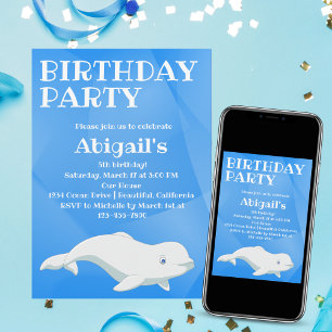 Invitation Baleine Beluga Bleu et Blanc Océan Arctique Annive