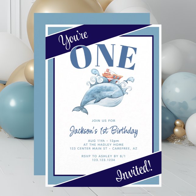 Invitation Baleine bleue 1er anniversaire (Créateur téléchargé)