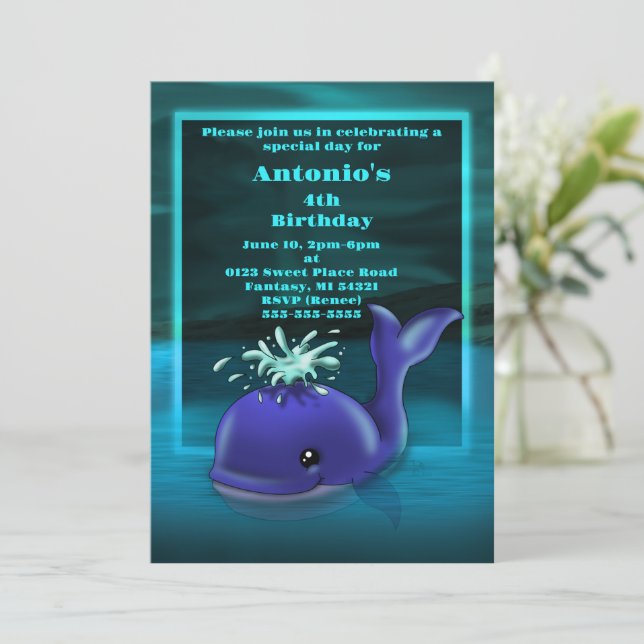 Invitation Baleine bleue fête d'anniversaire (Debout devant)