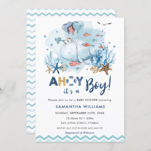 Invitation Baleine Bleue Nautique Ahoy C'est un Baby shower g