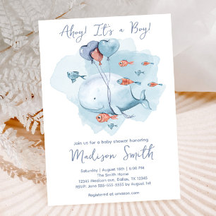 Invitation Baleine Bleue Pastel Ahoy Sous la Mer Baby Shower