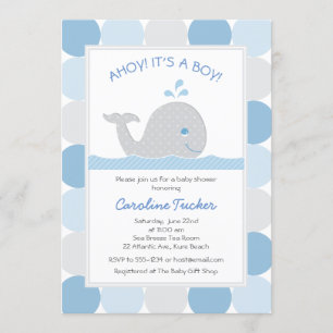 Invitation Baleine Blue Grey Baby Boy Douche