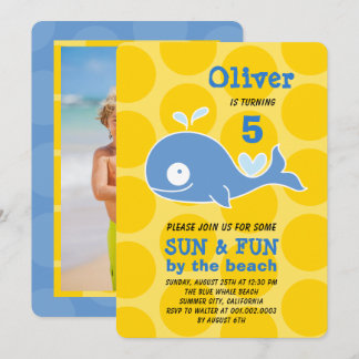 Invitation Baleine de dessin animé bleu Fête sur la plage Pho