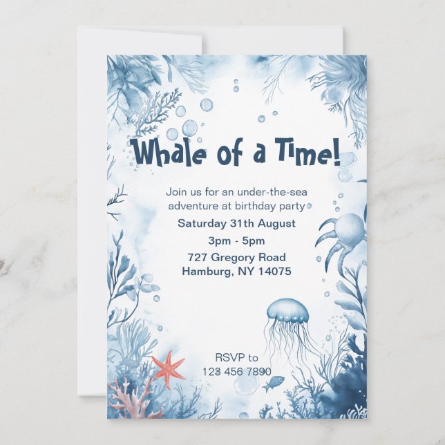 Invitation Baleine d'un Anniversaire de enfant de l'océan (Dos)