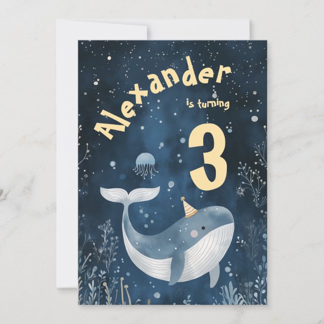 Invitation Baleine d'un Anniversaire de enfant de l'océan (Devant)