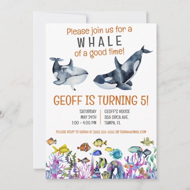 Invitation Baleine d'un bon moment, Tropica Fish Birthday Par (Devant)