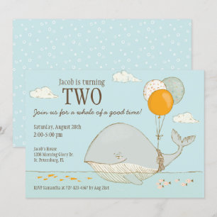 Invitation Baleine d'un bon temps 2e anniversaire Thème nauti