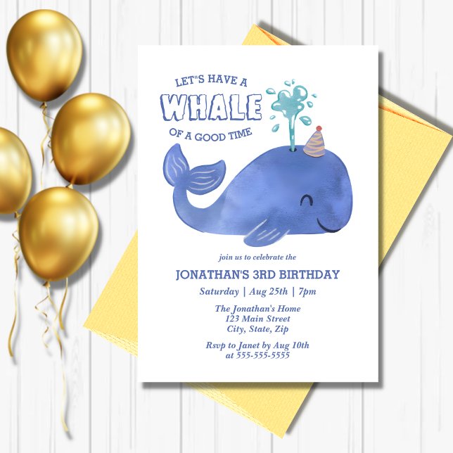 Invitation Baleine D'Un Casquette De Fête Temps Mignonne Anni (Créateur téléchargé)