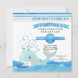 Invitation Baleine d'un petit Baby shower Cute Aqua Blue Grey