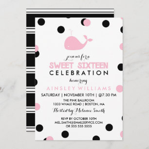 Invitation Baleine mignonne partie noire et rose de   de