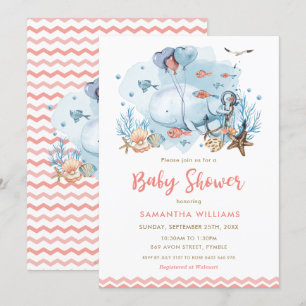 Invitation Baleine mignonne sous le Baby shower des filles de