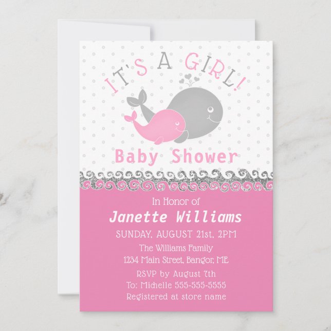 Invitation Baleine nautique C'est un Baby shower de fille (Devant)