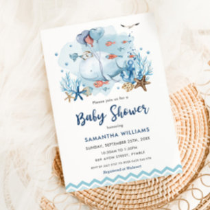 Invitation Baleine nautique sous le Baby shower du Garçon ble