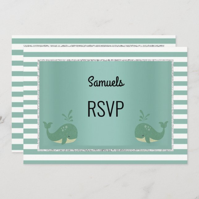 Invitation Baleine nautique Vert Blancs Anniversaire RSVP (Devant / Derrière)