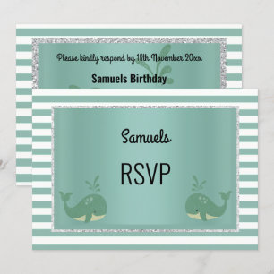 Invitation Baleine nautique Vert Blancs Anniversaire RSVP