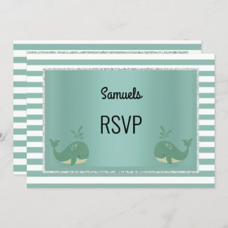 Invitation Baleine nautique Vert Blancs Anniversaire RSVP