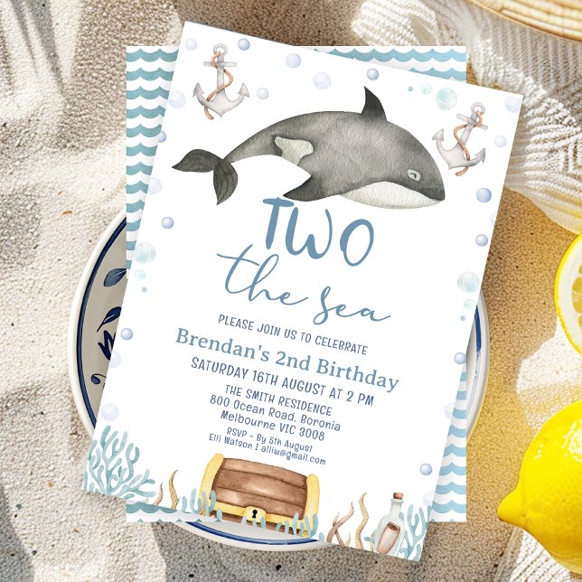 Invitation Baleine noire Deux la mer 2e anniversaire (Black Whale Two the Sea 2nd Birthday Invitation Boy Editable,
Under the Sea Second Birthday Invite )