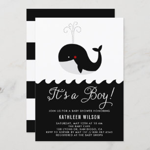 Invitation Baleine noire et blanche C'est un Baby shower garç