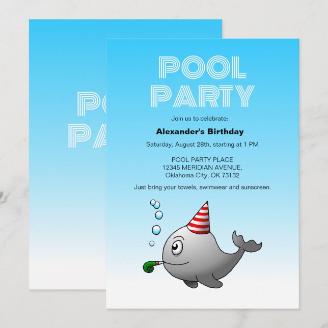 Invitation Baleine prête à faire la fête (Devant / Derrière)