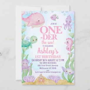 Invitation Baleine rose au-dessus de la mer 1er anniversaire