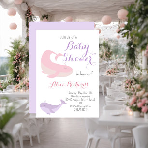 Invitation Baleine rose Lilac Pastel Baby shower de poisson d