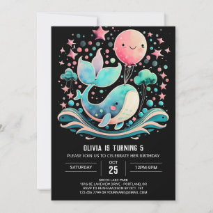 Invitation Baleine rose Nautique Fille Anniversaire