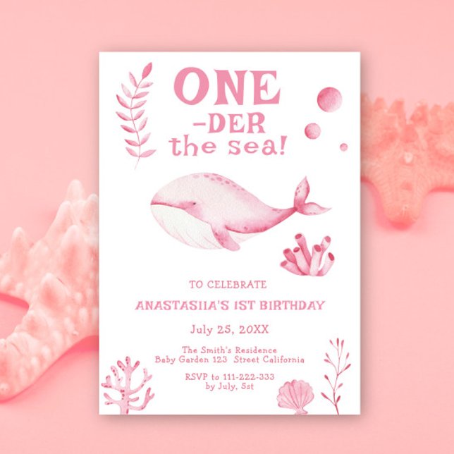 Invitation Baleine Rose Oneder la mer 1er anniversaire  (Créateur téléchargé)