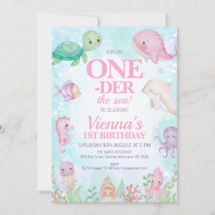Invitation Baleine rose sous la mer Créatures 1er anniversair