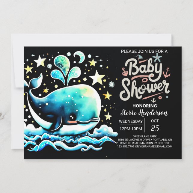 Invitation Baleine sous le Baby shower de Boho de la mer (Devant)
