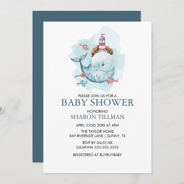 Invitation Baleine sous le Baby shower Sea Boy (Devant / Derrière)