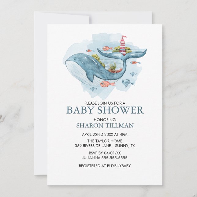 Invitation Baleine sous le Baby shower Sea Boy (Devant)