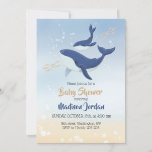 Invitation Baleine sous l'invitation du Baby shower marin
