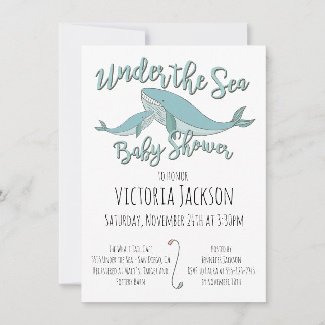 Invitation Baleine sous l'invitation du Baby shower marin (Devant)