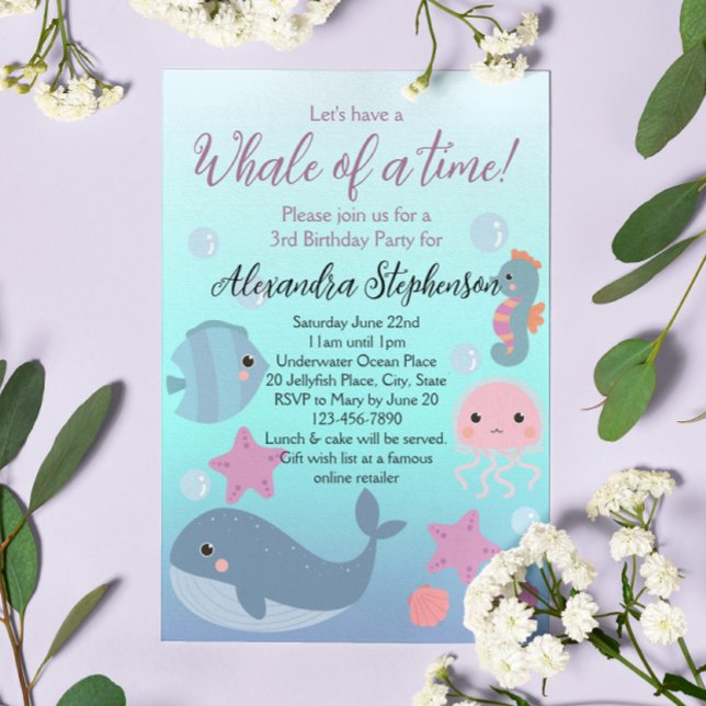 Invitation Baleine sous l'océan Océan Plage filles Anniversai (under the sea whale girls birthday party invitation
)