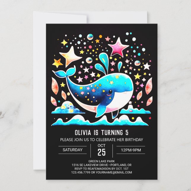 Invitation Baleine sous-marine fille rose Anniversaire (Devant)