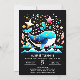 Invitation Baleine sous-marine fille rose Anniversaire
