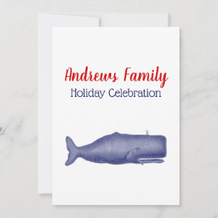 Invitation Baleine stylisée vintage du 19e siècle #1 N Bleu