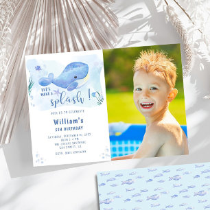 Invitation Baleine Tastic Bleu Photo Anniversaire