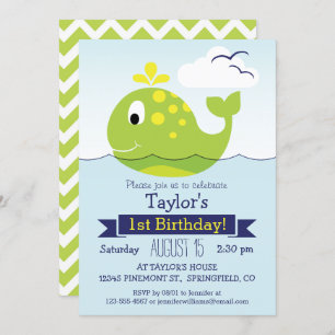 Invitation Baleine verte fête d'anniversaire