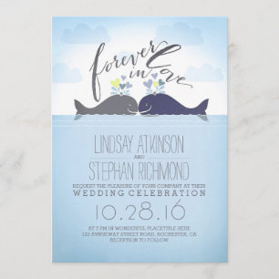Invitation Baleines bleues mignonnes et romantiques Mariage n