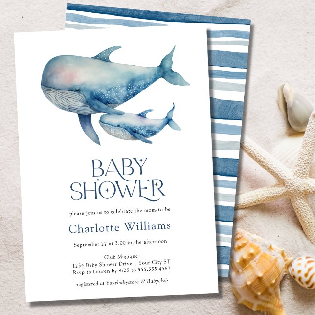 Invitation Baleines d'aquarelle sous le Baby shower marin (Créateur téléchargé)
