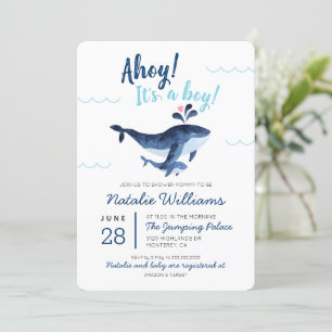 Invitation Baleines nautiques sous le Baby shower marin