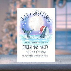 Invitation Baleines Père Noël Sea Nautical Christmas Party