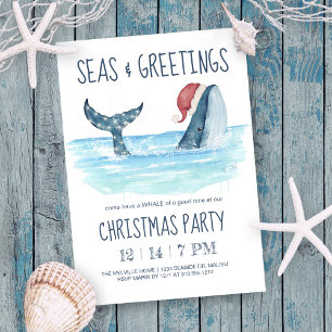Invitation Baleines Père Noël Sea Nautical Christmas Party