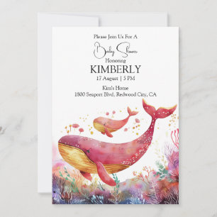 Invitation Baleines roses fantaisistes sous l'eau
