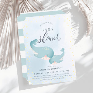 Invitation Baleines Watercolor Blue Boy Baby shower