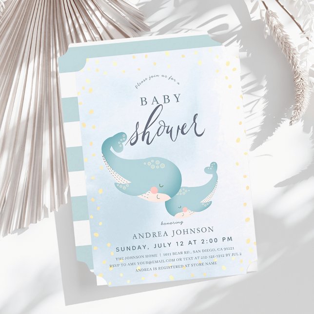 Invitation Baleines Watercolor Blue Boy Baby shower (Créateur téléchargé)