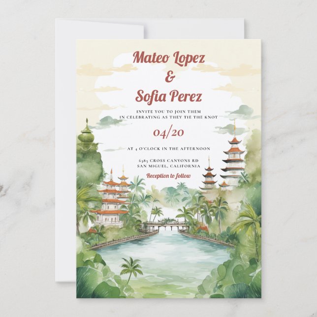 Invitation Bali Indonésie Paysage Destination Mariage (Devant)