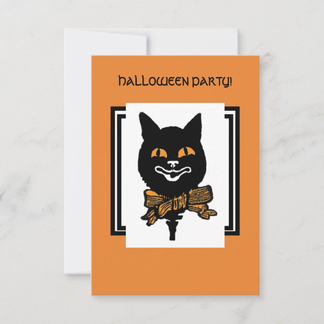 Invitation Balise cadeau HALLOWEEN NOUVEAU CHAT NOIR (Devant)